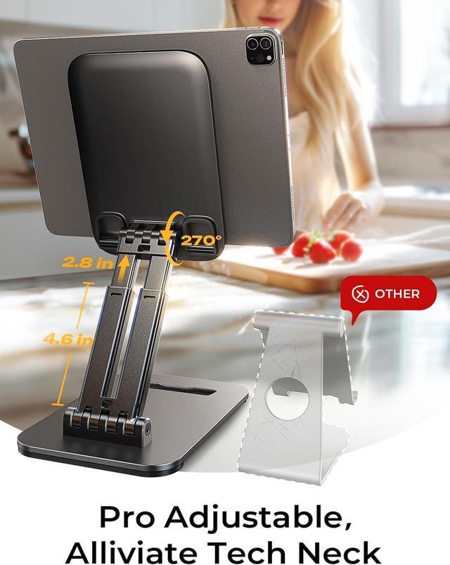 Alt view image 4 of 7 - Tablet Stand for iPad Stand Holder Desk Foldable iPad Pro Holder Portable Monitor Stand Travel Accessories Home Office Desk Accessories for Men Gifts 2024 iPad Tab Kindle iPhone 4-15.9 Black