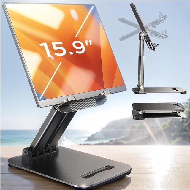 Alt view image 7 of 7 - Tablet Stand for iPad Stand Holder Desk Foldable iPad Pro Holder Portable Monitor Stand Travel Accessories Home Office Desk Accessories for Men Gifts 2024 iPad Tab Kindle iPhone 4-15.9 Black