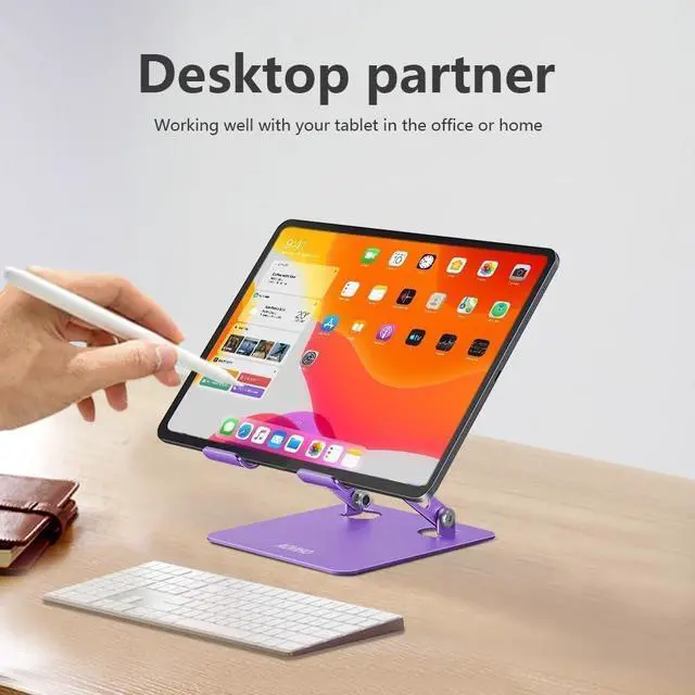 Alt view image 2 of 6 - Tablet Stand Holder for Desk Adjustable Desktop Tablet Holder Foldable Aluminum Tablet Mount for iPad pro 12.9 iPad Air Mini  Galaxy Tabs Z Fold Kindle Fire(4-12 inch)(Purple)
