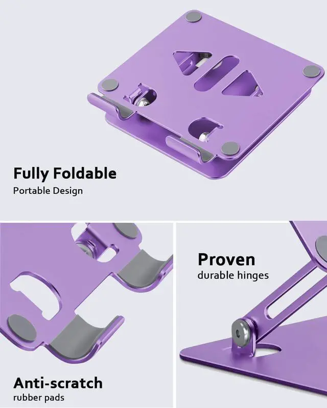 Alt view image 3 of 6 - Tablet Stand Holder for Desk Adjustable Desktop Tablet Holder Foldable Aluminum Tablet Mount for iPad pro 12.9 iPad Air Mini  Galaxy Tabs Z Fold Kindle Fire(4-12 inch)(Purple)