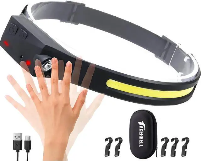 Main image of Headlamp Rechargeable LED Headlamp with Motion Sensor Up to 1200 lumens and 10 Hours Runtime 5 Clips and 1 Case Waterproof Camping Gear for Hiking Fishing Cycling(Black1 PCS)