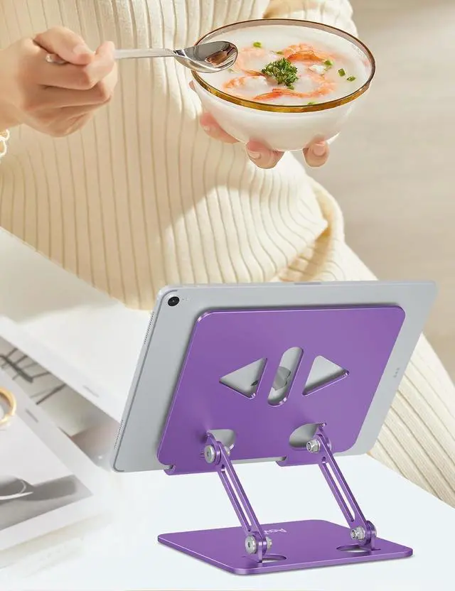 Alt view image 6 of 6 - Tablet Stand Holder for Desk Adjustable Desktop Tablet Holder Foldable Aluminum Tablet Mount for iPad pro 12.9 iPad Air Mini  Galaxy Tabs Z Fold Kindle Fire(4-12 inch)(Purple)