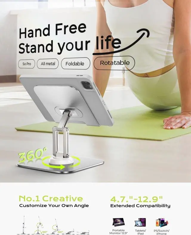Alt view image 2 of 6 - for iPad Stand for Desk 360° Adjustable Tablet Stand Holder All Metal iPad Holder Stand Desk Organizers and Accessories for Women fits 12.9-4.7 Table Mount/Monitor/PS/Switch iPhone