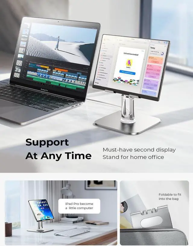 Alt view image 3 of 6 - for iPad Stand for Desk 360° Adjustable Tablet Stand Holder All Metal iPad Holder Stand Desk Organizers and Accessories for Women fits 12.9-4.7 Table Mount/Monitor/PS/Switch iPhone