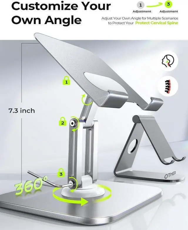 Alt view image 4 of 6 - for iPad Stand for Desk 360° Adjustable Tablet Stand Holder All Metal iPad Holder Stand Desk Organizers and Accessories for Women fits 12.9-4.7 Table Mount/Monitor/PS/Switch iPhone