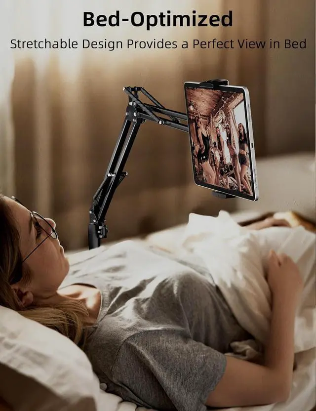 Alt view image 2 of 7 - Tablet Floor Stand with 11lb Stable Base - Adjustable Height Stretchable Arm Swivel Holder Mount, Compatible with iPad Pro Air Mini 12.9/9.7, Kindle, Galaxy Tab, Cell Phones (4.7''-13'')