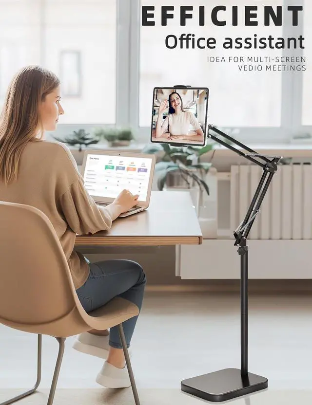 Alt view image 5 of 7 - Tablet Floor Stand with 11lb Stable Base - Adjustable Height Stretchable Arm Swivel Holder Mount, Compatible with iPad Pro Air Mini 12.9/9.7, Kindle, Galaxy Tab, Cell Phones (4.7''-13'')