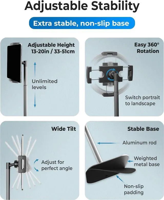 Alt view image 3 of 6 - Cooper TabStand - Height Adjustable Tablet Stand for Desk 16 Portable Monitor Stand | Aluminum Alloy Tablet Holder Stand | Apple iPad Stand for iPad Pro 13/12.9/11 iPad Air iPad mini (Night Black)