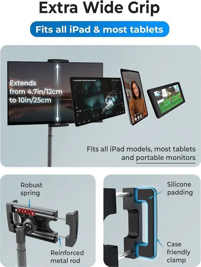 Alt view image 4 of 6 - Cooper TabStand - Height Adjustable Tablet Stand for Desk 16 Portable Monitor Stand | Aluminum Alloy Tablet Holder Stand | Apple iPad Stand for iPad Pro 13/12.9/11 iPad Air iPad mini (Night Black)