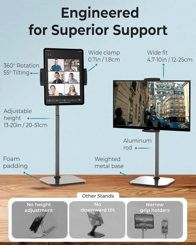 Alt view image 6 of 6 - Cooper TabStand - Height Adjustable Tablet Stand for Desk 16 Portable Monitor Stand | Aluminum Alloy Tablet Holder Stand | Apple iPad Stand for iPad Pro 13/12.9/11 iPad Air iPad mini (Night Black)