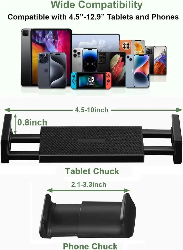 Alt view image 6 of 7 - Tablet Floor Stand Overhead Bed Phone Stand with 12 lb Super Stable Base & Angle/Height Adjustable Compatible with 4.5-13 iPhone iPad Pro 12.9 Galaxy Tab Kindle Phones