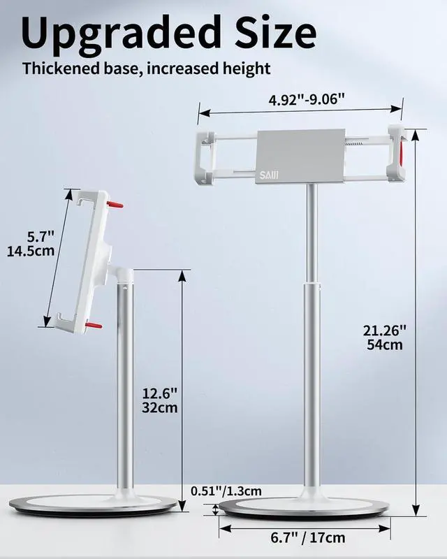 Alt view image 6 of 6 - Tablet Stand Holder Height Adjustable Portable Monitor Stand 360 Degree Rotating Aluminum Alloy Cradle Mount Dock for 4.7-15.6 Screen iPhone  iPad Kindle eBook Reader (Silver)