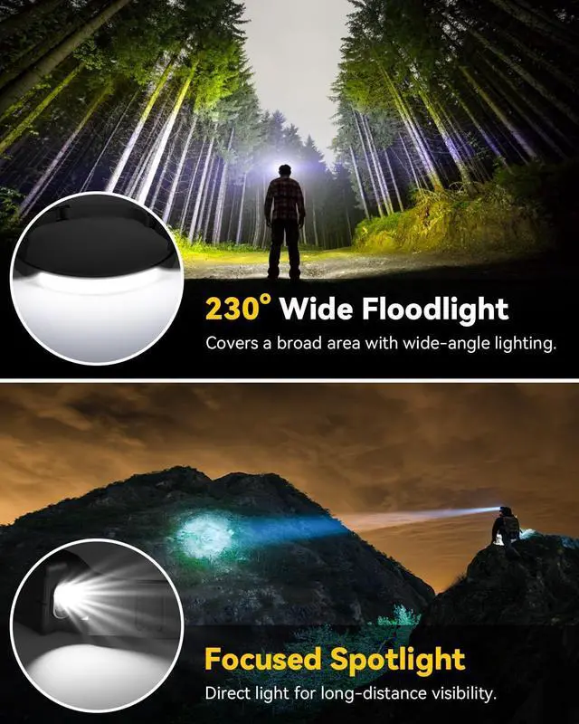 Alt view image 3 of 7 - Headlamps Rechargeable for Adults 2 Pack 230° Wide Beam Running LED Head Lamp with Red Light Headlights for Head with Motion Sensor Hard Hat Light Flashlight for Runners Camping Hiking Fishing