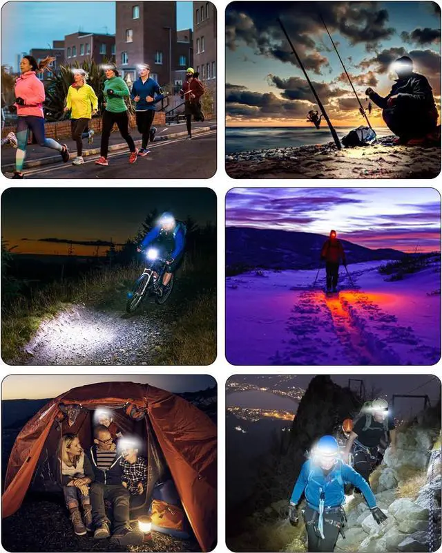 Alt view image 7 of 7 - Headlamps Rechargeable for Adults 2 Pack 230° Wide Beam Running LED Head Lamp with Red Light Headlights for Head with Motion Sensor Hard Hat Light Flashlight for Runners Camping Hiking Fishing