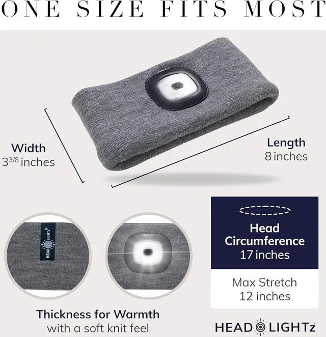 Alt view image 2 of 7 - Headlightz by Roq Innovation - Knit Flashlight Headband with Light - LED Headlamp - Headband Lights for Forehead - Unisex Rechargeable