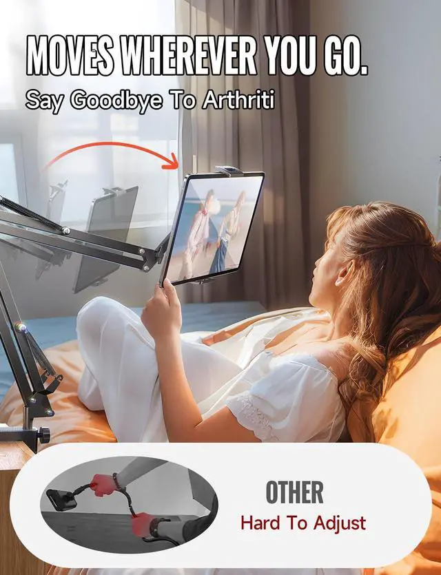 Alt view image 4 of 7 - for Kindle Stand Holder Reading Accessories in Bed Desk for iPad Stand for Desk Bed Tablet Stand Holder for Kindle Paperwhite Oasis 2024 iPhone iPad Tablets 4-12.9 inches