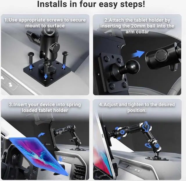 Alt view image 5 of 7 - Mounts - Heavy-Duty Tablet Mount | Secure Drill Base for Cars Walls and Tables | Adjustable Arm Ensures Perfect Positioning | Universal Tablet Stand and Holder | Great for iPad Wall Mount