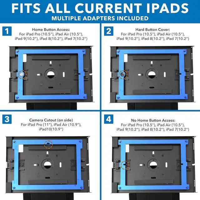 Alt view image 2 of 7 - Mount-It! Anti-Theft Floor Stand Compatible with iPad, Contact-Less Kiosk with Universal Enclosure for iPads, Adjustable Locking Secure Tablet Mount for iPad Gen 7 to 10, Pro, Air, Black