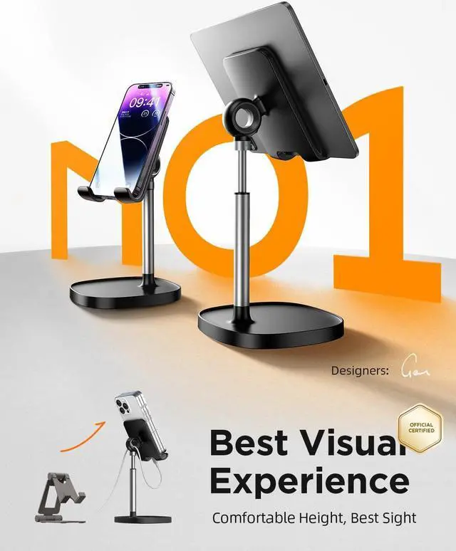 Alt view image 2 of 7 - Cell Phone Stand Adjustable Phone Holer for Desk Computer Office Desk Accessories for iPhone 16 Holder Women Kitchen Essentials Fits All Mobile Phones Switch Kindle iPads Tablet 4-10in