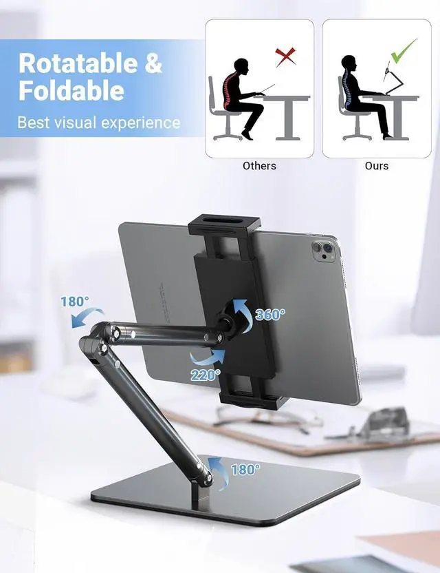 Alt view image 3 of 7 - Tablet Stand Holder Height Adjustable Tablet Mount - Heavy Duty Base Flexible Desktop Stand with 360 Degree Rotating for 4.0-12.9 Tablet iPad Pro 12.9 Air Mini Fire Kindle iPhone 15 Pro