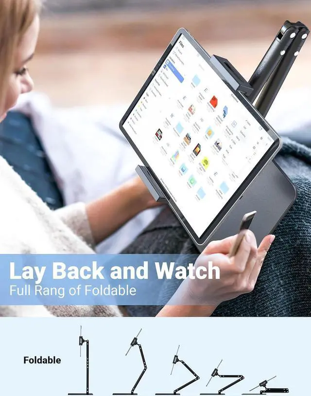Alt view image 5 of 7 - Tablet Stand Holder Height Adjustable Tablet Mount - Heavy Duty Base Flexible Desktop Stand with 360 Degree Rotating for 4.0-12.9 Tablet iPad Pro 12.9 Air Mini Fire Kindle iPhone 15 Pro