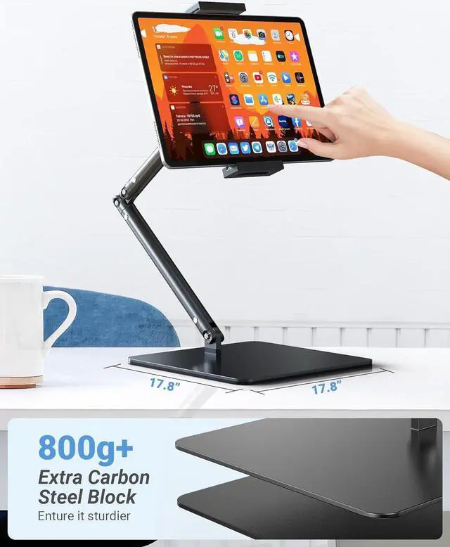 Alt view image 6 of 7 - Tablet Stand Holder Height Adjustable Tablet Mount - Heavy Duty Base Flexible Desktop Stand with 360 Degree Rotating for 4.0-12.9 Tablet iPad Pro 12.9 Air Mini Fire Kindle iPhone 15 Pro