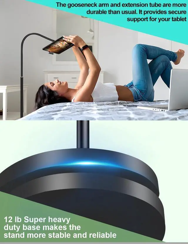 Alt view image 3 of 7 - Tablet Floor Stand Gooseneck 62 Height Adjustable Tablet Stand Floor with 360° Rotating Floor Stand Compatible with iPhone Tablet Kindle and All 4.5-12.9 Inch Tablet and Phone