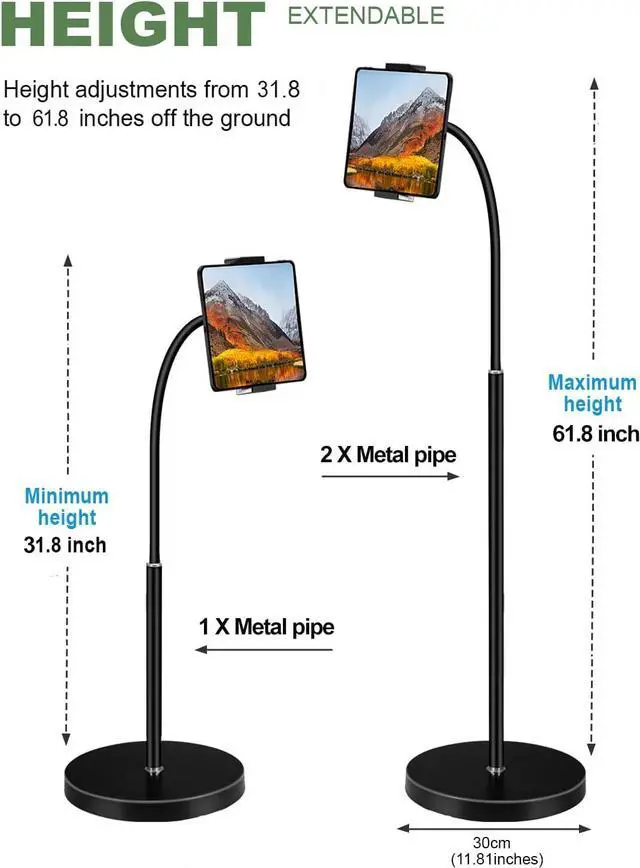 Alt view image 6 of 7 - Tablet Floor Stand Gooseneck 62 Height Adjustable Tablet Stand Floor with 360° Rotating Floor Stand Compatible with iPhone Tablet Kindle and All 4.5-12.9 Inch Tablet and Phone