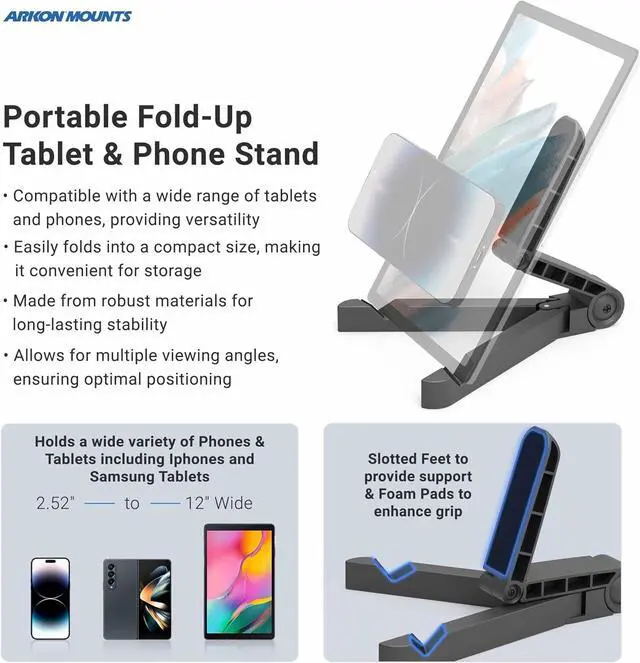 Alt view image 4 of 7 - Mounts Portable Tablet Stand | Adjustable Viewing Angle | For Phones and Tablets | Fits Apple iPad iPhone  Galaxy Note Switch and more