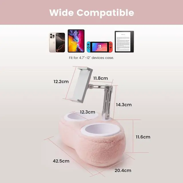 Alt view image 3 of 6 - Tablet Stand Pillow Kindle Pillow Stand ipad Holder for Bed Compatible with iPad iPhone  Kindle 360°Adjustable Phone Stand for Bed with Soft Plush Fabric and Two Detachable Bowl-Pink