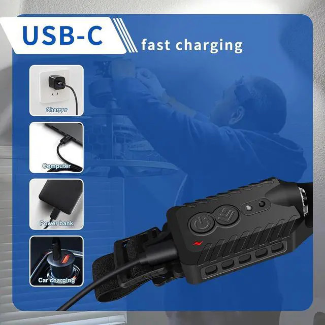 Alt view image 6 of 7 - Headlamp Rechargeable LED Head Lamp Flashlight 230° Wide Beam Headband Light 400 Lumen Super Bright Waterproof Headlight Motion Sensor 5 Modes for Running Fishing Hiking Camping