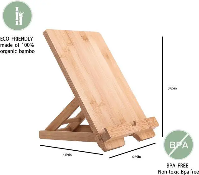 Alt view image 3 of 6 - Bamboo Tablet Stand Holder Adjustable Folding Wood iPad Stand with Chargeable Hole for Desk iPad Cooking Stand (Tablet Stand A)