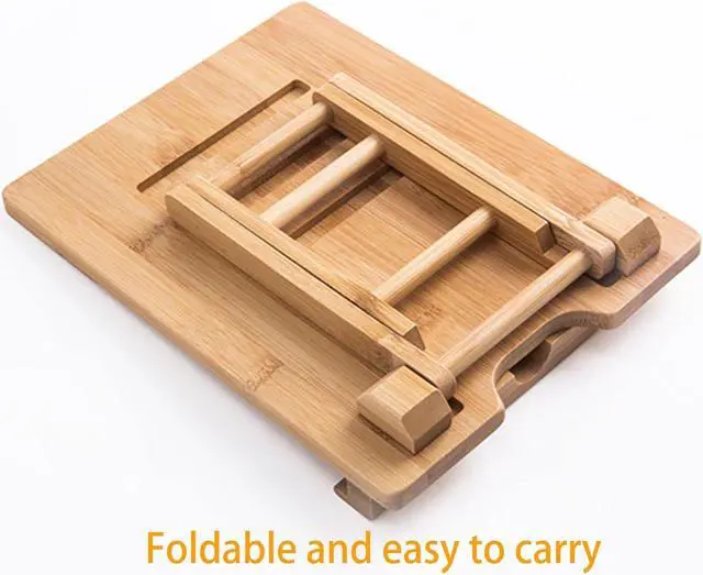 Alt view image 2 of 6 - Bamboo Tablet Stand Holder Adjustable Folding Wood iPad Stand with Chargeable Hole for Desk iPad Cooking Stand (Tablet Stand A)