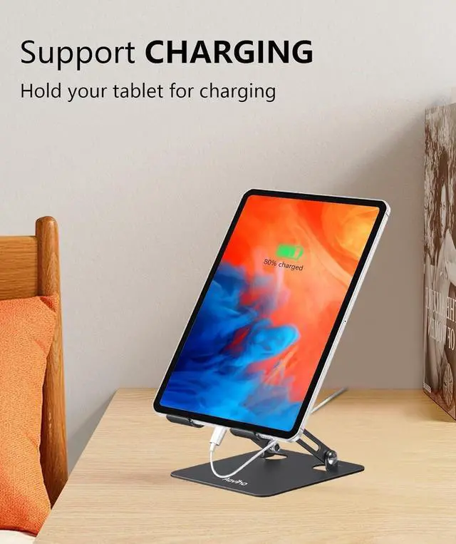 Alt view image 4 of 7 - Tablet Stand Holder for Desk Adjustable Desktop Tablet Holder Foldable Aluminum Tablet Mount for iPad pro 12.9 iPad Air Mini  Galaxy Tabs Z Fold Kindle Fire(4-13 inch) (Black)