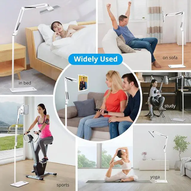Alt view image 7 of 7 - Adjustable Tablet Floor Stand Universal 360-degree Rotatable Metal Tablet Holder Phone Stand Compatible iPad/iPhoneX/iPad Pro 4.5~12.9 Inch-Screen Phone Kindle (White)