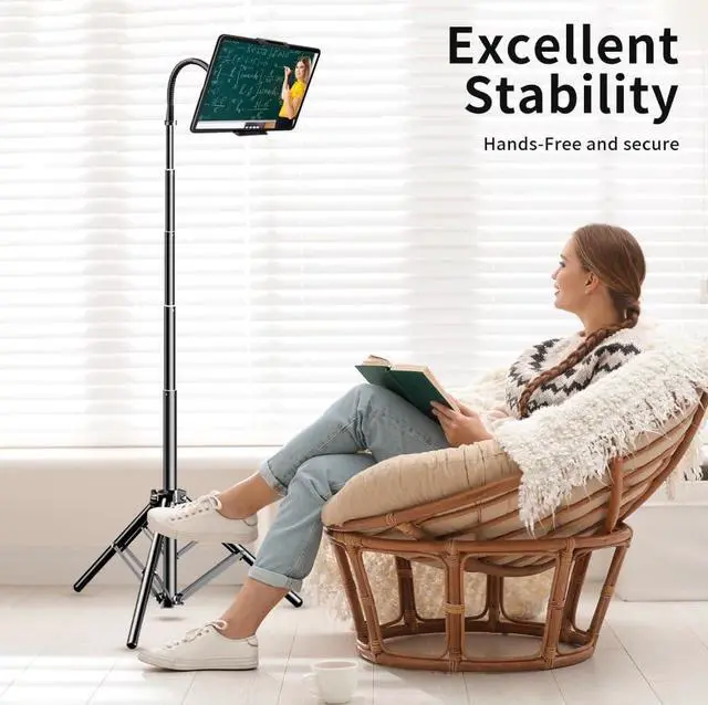 Alt view image 2 of 7 - Tripod Stand for Ipad Gooseneck 69 Floor Stand for Tablet Floor Stand for iPad Tripod with 360° Rotating Mount for Mini Air Pro Kinde and All 4.7-12.9 Tablet and Phone ?