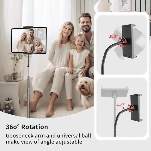 Alt view image 3 of 7 - Tripod Stand for Ipad Gooseneck 69 Floor Stand for Tablet Floor Stand for iPad Tripod with 360° Rotating Mount for Mini Air Pro Kinde and All 4.7-12.9 Tablet and Phone ?