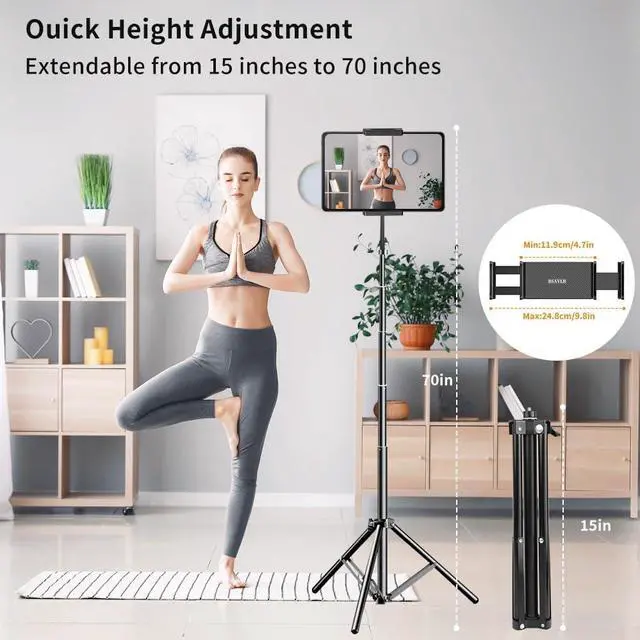 Alt view image 6 of 7 - Tripod Stand for Ipad Gooseneck 69 Floor Stand for Tablet Floor Stand for iPad Tripod with 360° Rotating Mount for Mini Air Pro Kinde and All 4.7-12.9 Tablet and Phone ?
