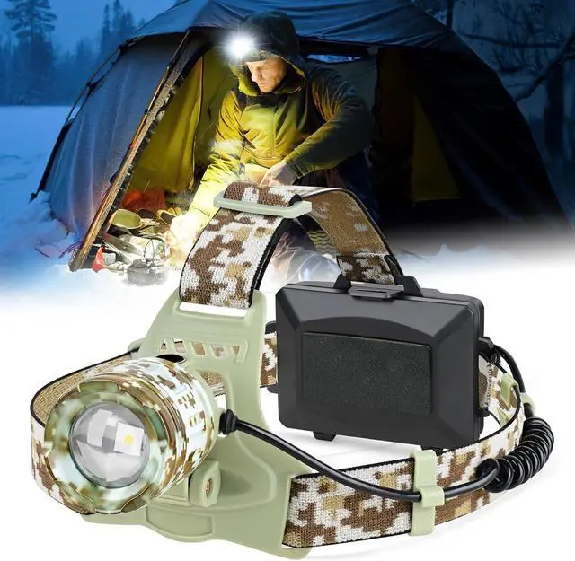 Alt view image 7 of 7 - LED Rechargeable Headlamp 10000 Lumens 4 Modes Headlight Super Bright Zoom Headlamp 90° Adjustable IP68 Level Waterproof USB Head Lamps for Outdoor Camping Running Hunting Working