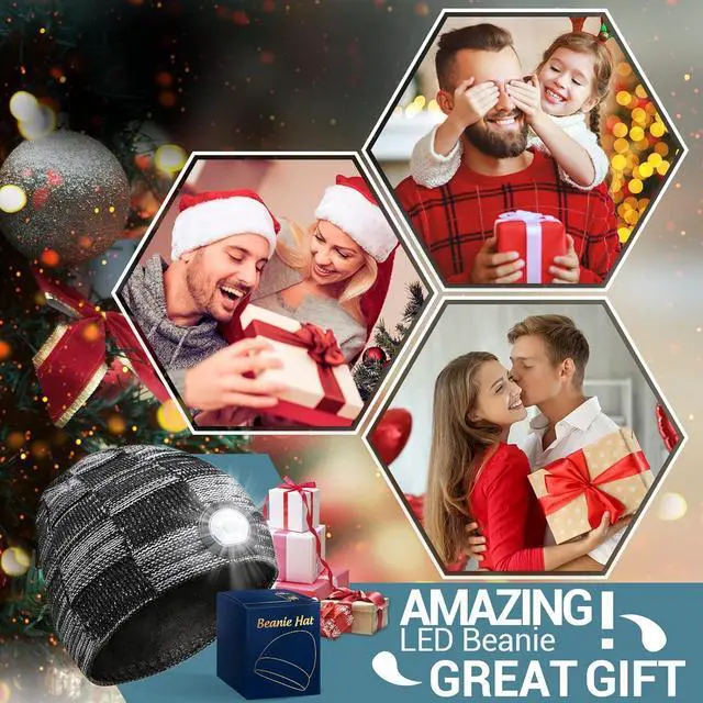 Alt view image 3 of 7 - Gifts for Men Beanie Hat with Light - Christmas Stocking Stuffers for Adults Men Dad Birthday Gifts for Men Women Husband Teens Him Rechargeable Flashlight LED Headlamp Cap Winter Lighted Headlight