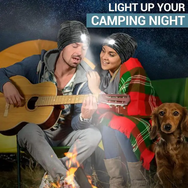 Alt view image 4 of 7 - Gifts for Men Beanie Hat with Light - Christmas Stocking Stuffers for Adults Men Dad Birthday Gifts for Men Women Husband Teens Him Rechargeable Flashlight LED Headlamp Cap Winter Lighted Headlight