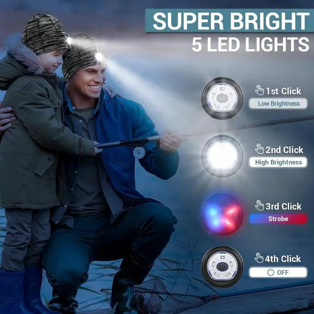 Alt view image 6 of 7 - Gifts for Men Beanie Hat with Light - Christmas Stocking Stuffers for Adults Men Dad Birthday Gifts for Men Women Husband Teens Him Rechargeable Flashlight LED Headlamp Cap Winter Lighted Headlight