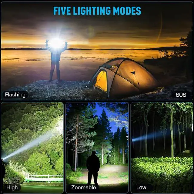 Alt view image 2 of 7 - LED Rechargeable Headlamp Super Bright with 5 Modes & IPX7 Level Waterproof USB Rechargeable Zoom Headlight 90° Adjustable for Outdoor Camping Running Cycling Climbing