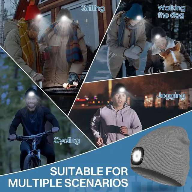 Alt view image 5 of 7 - LED Beanie Hat with Light Rechargeable Headlamp Cap Unisex Winter Warm Knitted Hats Headlight Flashlight for Running Hiking Camping Tech Gifts for Men Women Handyman Teens Purple