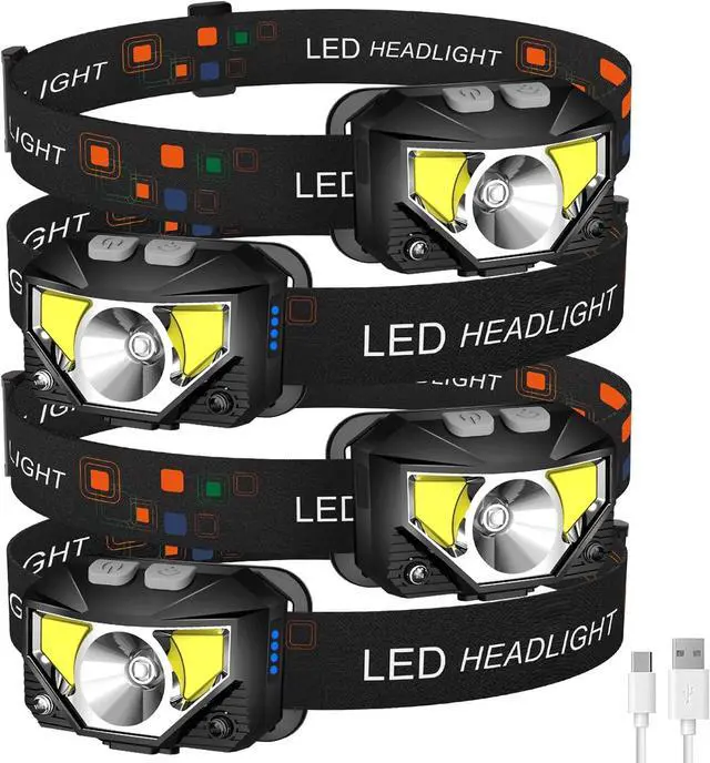 Main image of Headlamp Flashlight 4-Pack 1200 Lumen Ultra-Light Bright LED Rechargeable Headlight with White Red Light Waterproof Motion Sensor Head Lamp 8 Mode for Outdoor Camping Running Cycling Fishing
