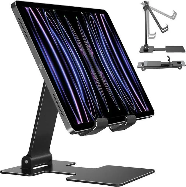 Main image of Tablet Stand Adjustable Tablet Holder for Desk Foldable Aluminium for iPad Stand Dock Holder for iPad Air 5/4/Mini 6/Mini 5/10.2/Pro 12.9/Pro 11 Portable Monitor Surface (4-13 inch)-Black