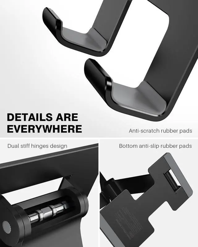 Alt view image 5 of 6 - Tablet Stand Adjustable Tablet Holder for Desk Foldable Aluminium for iPad Stand Dock Holder for iPad Air 5/4/Mini 6/Mini 5/10.2/Pro 12.9/Pro 11 Portable Monitor Surface (4-13 inch)-Black