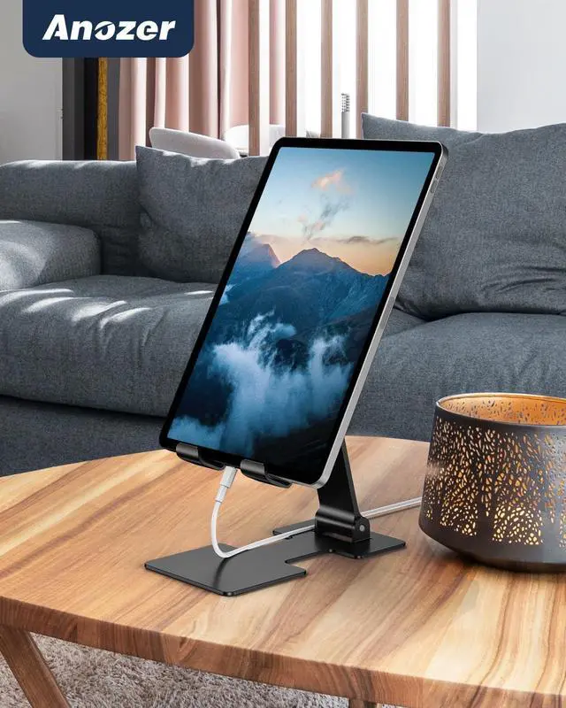 Alt view image 6 of 6 - Tablet Stand Adjustable Tablet Holder for Desk Foldable Aluminium for iPad Stand Dock Holder for iPad Air 5/4/Mini 6/Mini 5/10.2/Pro 12.9/Pro 11 Portable Monitor Surface (4-13 inch)-Black