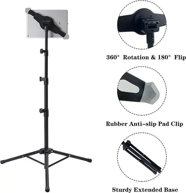 Alt view image 4 of 7 - Ipad Tripod Stand Height Adjustable Ipad Stand Floor & Ipad Stand Holder with 360° Rotating Tablet Holder Mount for Ipad Pro 12.9 Ipad Air 10.5 and More 10 to 14 Tablets