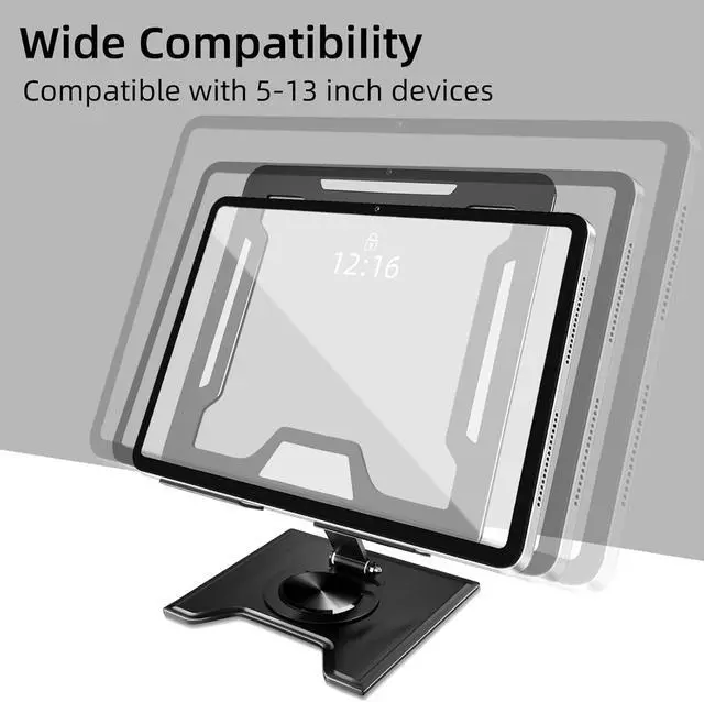 Alt view image 3 of 7 - Tablet Stand for Ipad Ipad Stand for Desk Foldable Desktop Stand Tablet Holder with 360° Rotating Base Compatible with Ipad Pro/Air/Mini and More Black